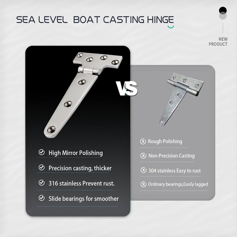 Laorde 316 Stainless Steel T Hinges Marine Grade Heavy Duty Boat Hatch Hinge Casting Cabinet Hardware Door Hinge with Screws - Image 4